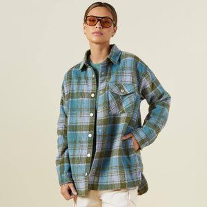 NWT Monrow Oversized Plaid Snap-up Shirt Jacket